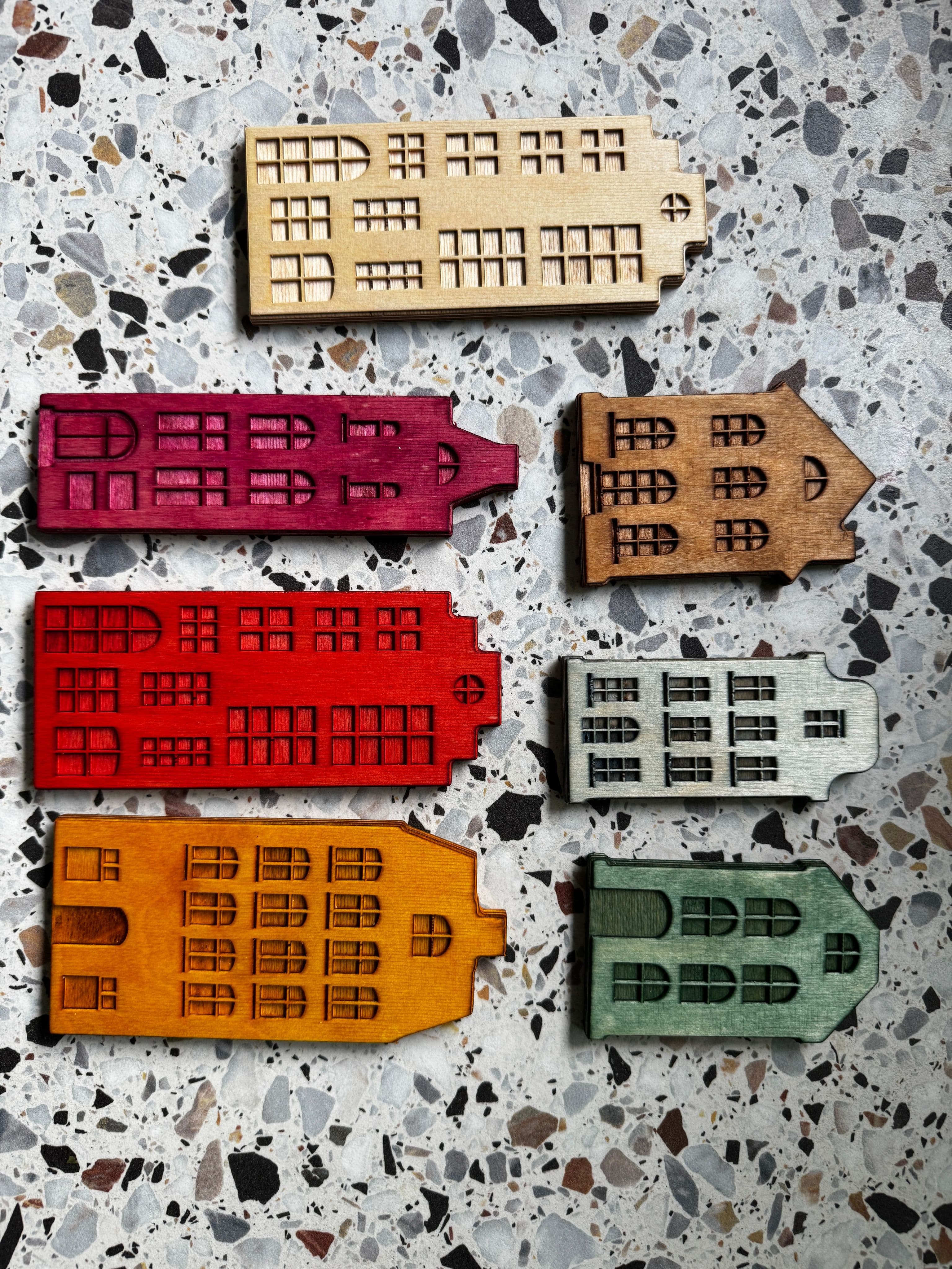 Dutch canal houses magnets — handcrafted wooden magnets by TerraMadera