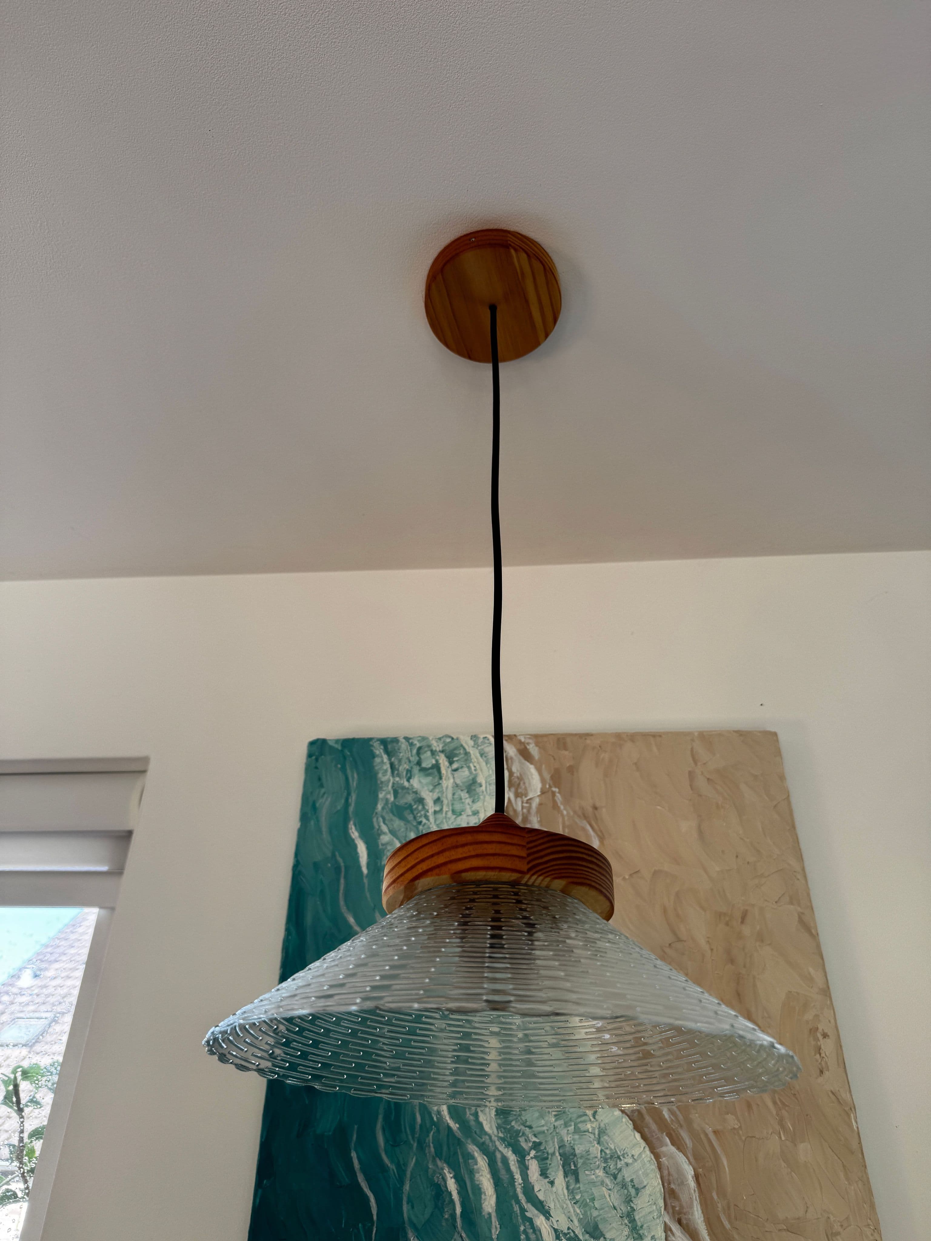 Glass bowl pendant light — handcrafted wooden lamp by TerraMadera