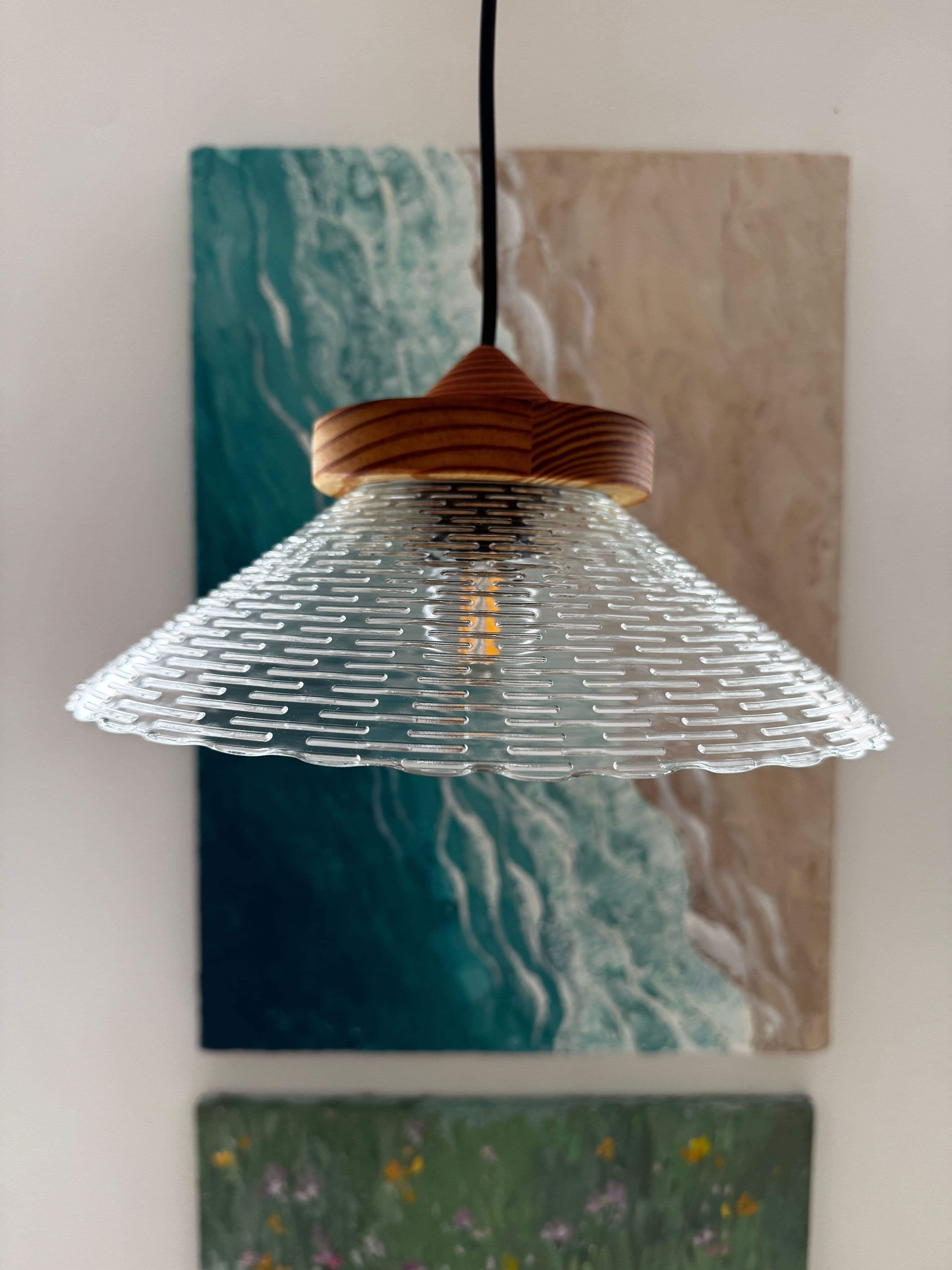 Glass bowl pendant light — handcrafted wooden lamp by TerraMadera